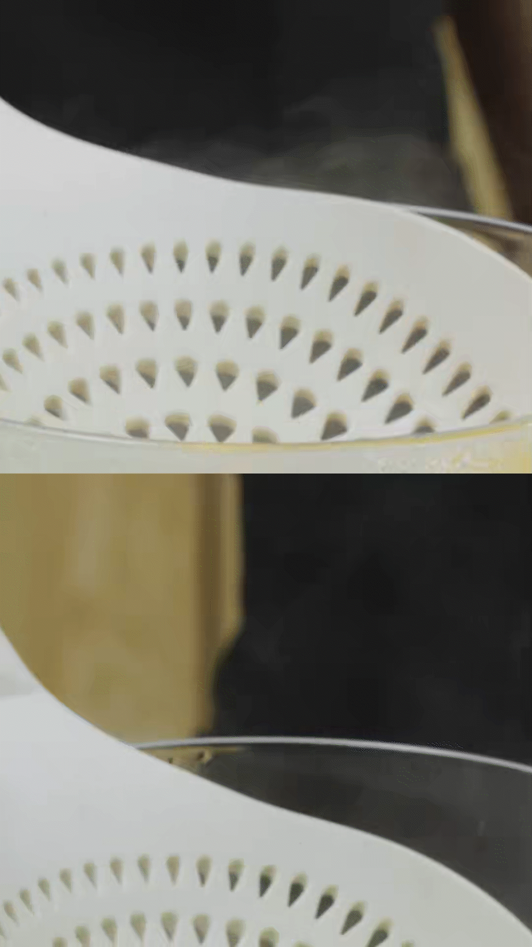 玉米筍對(duì)半切開、口蘑切片、豌豆去殼
